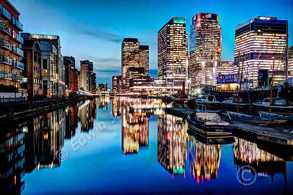 Canary Wharf South Dock Blue Hour